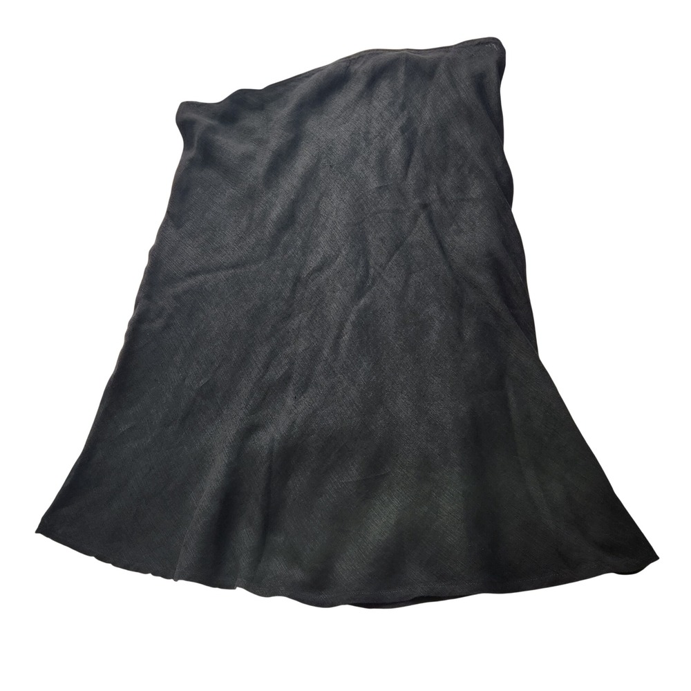 Eileen Fisher XL Black Linen Cotton Blend Midi Skirt Italian Fabric Flare Hem